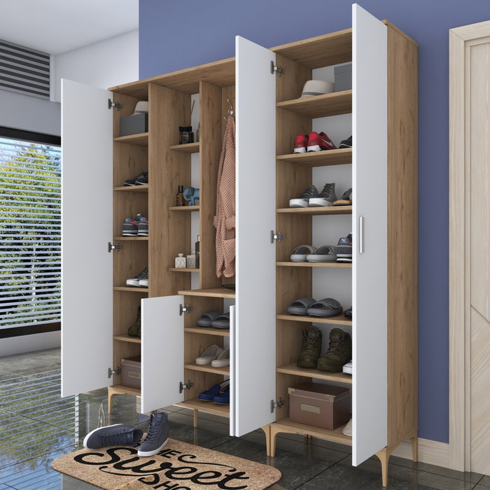 Hanah Home EA131 - 2801 Recibidor de Entrada Nogal y Blanco 180x198.6x37.5cm Mueble Organizador para Hogar